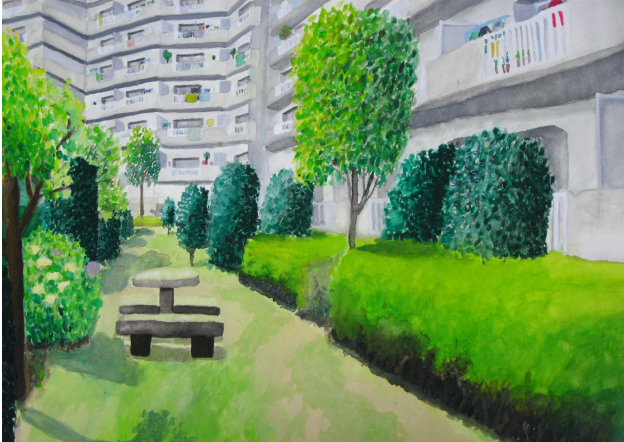 マンション夏の庭